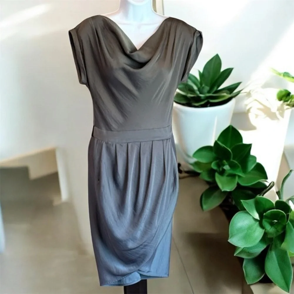 BCBGMaxAzria Taupe Gray Brown Cowl Neck Mini Dress sz XXS